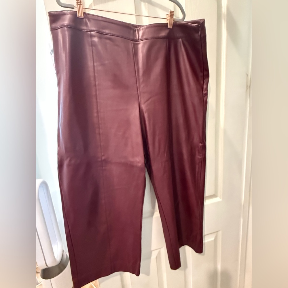 Ann Taylor The Seamed High Waisted Straight Leg Faux Leather pants Oxblood - 18